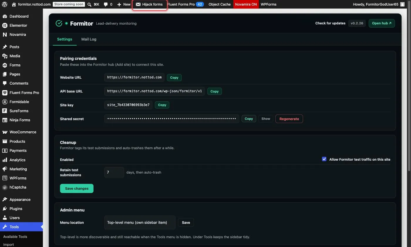 Hijack forms item in the admin bar