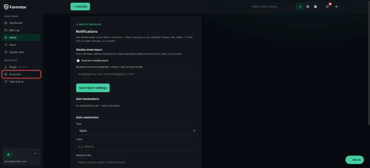 AI access item in the sidebar