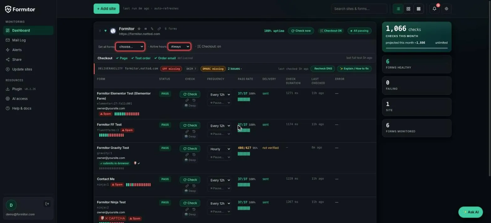 Set all forms and active hours controls