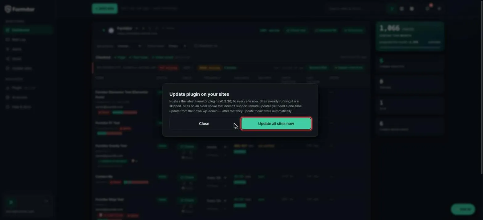Update all sites modal