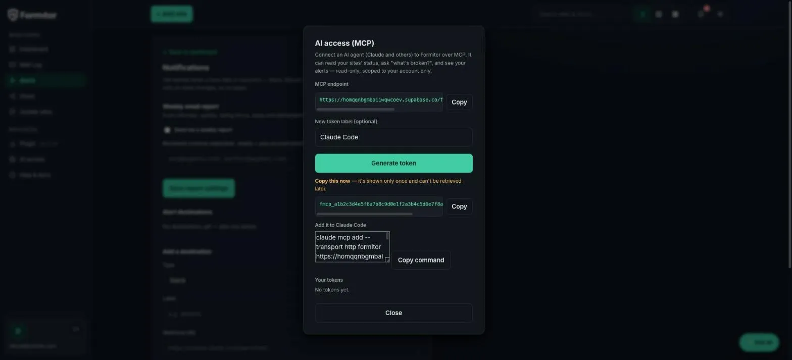 Generated token with the claude mcp add command