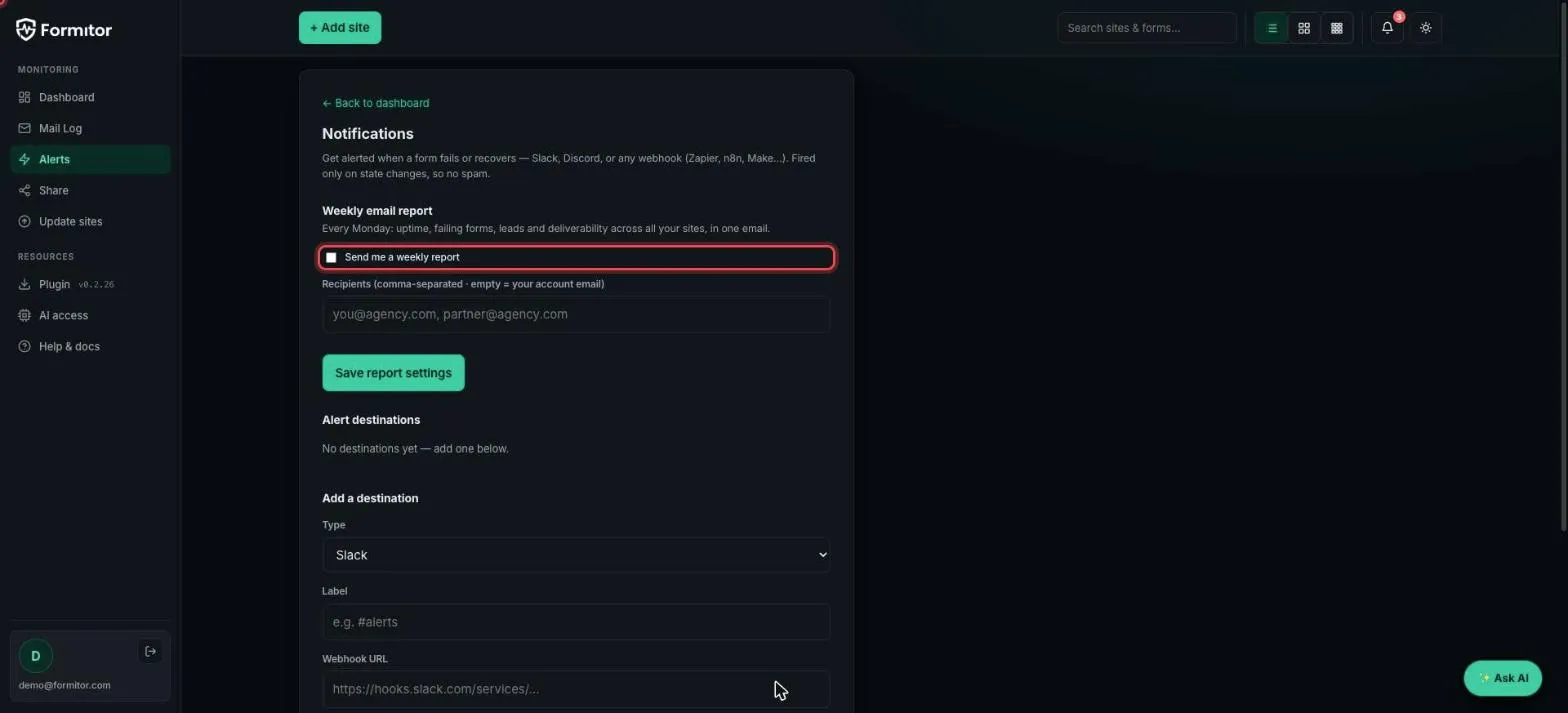 Weekly report toggle highlighted
