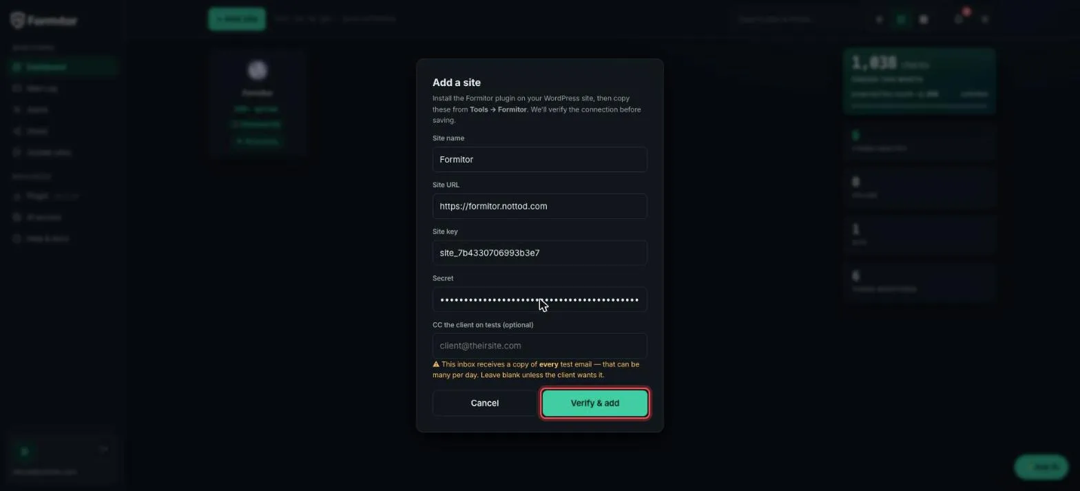 Verify and add button