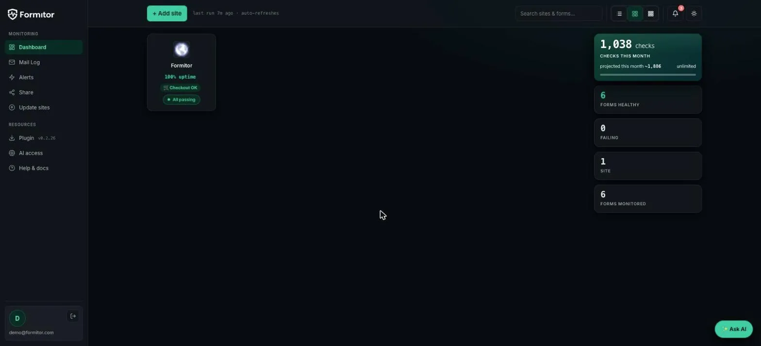 Connected site on the dashboard with all checks passing